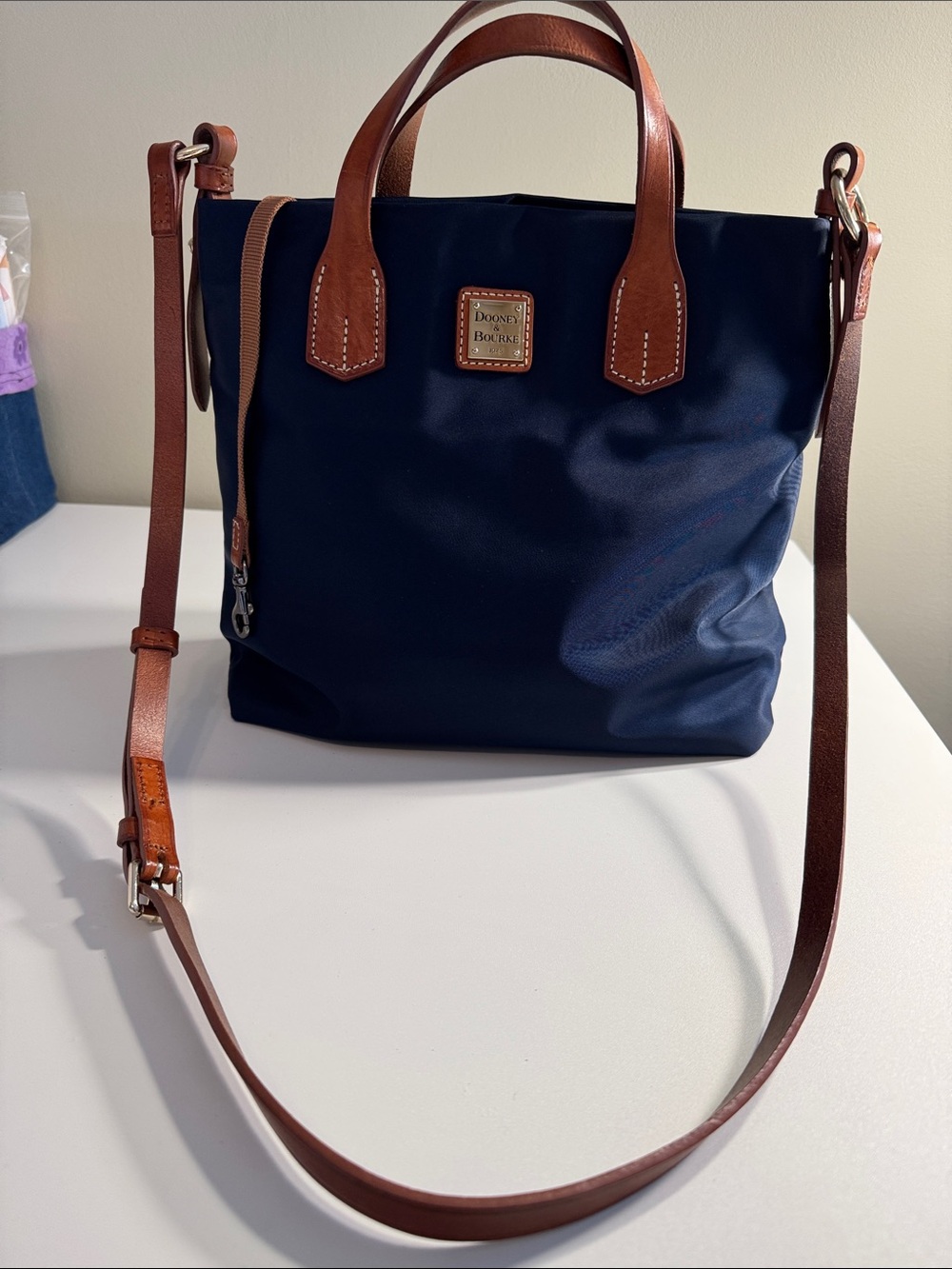 Dooney & Bourke Navy and Brown Leather Crossbody